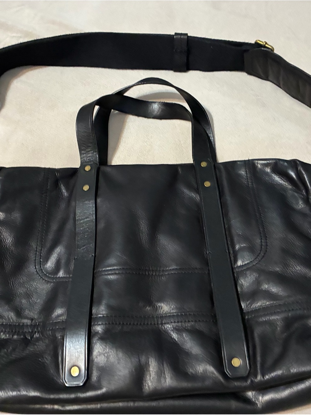 Black Leather Woman’s Laptop Bag - Classic Carryall